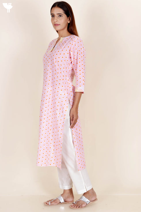 Cambric Cotton Kurta In Block Print