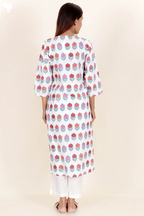 Cambric Cotton Kurta In Floral Block Print