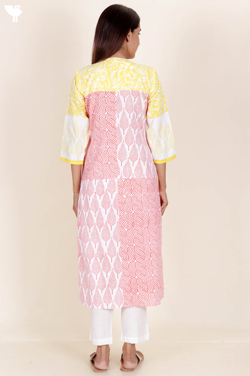 Cambric Cotton Kurta In Block Print