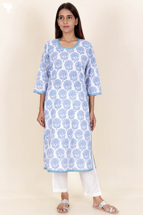 Cambric Cotton Kurta In Block Print