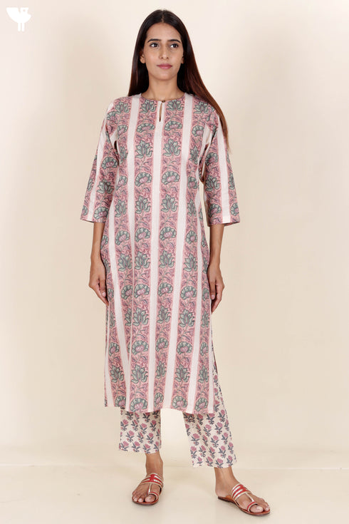 Cambric Cotton Kurta In Block Print