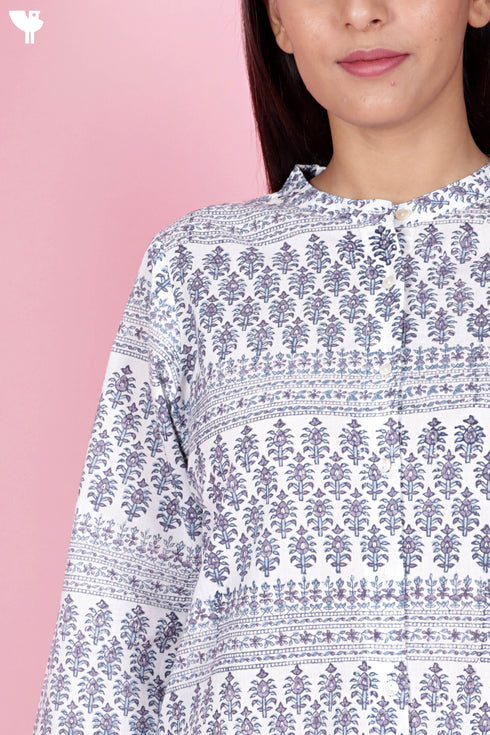 Cambric Cotton Kurta In Floral Block Print