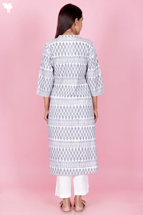 Cambric Cotton Kurta In Floral Block Print