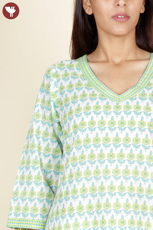 Cambric Cotton Kurta In Floral Print