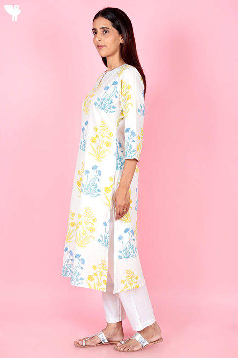 Cambric Cotton Kurta In Block Print