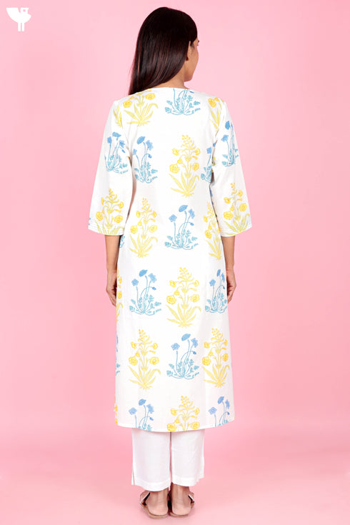Cambric Cotton Kurta In Block Print