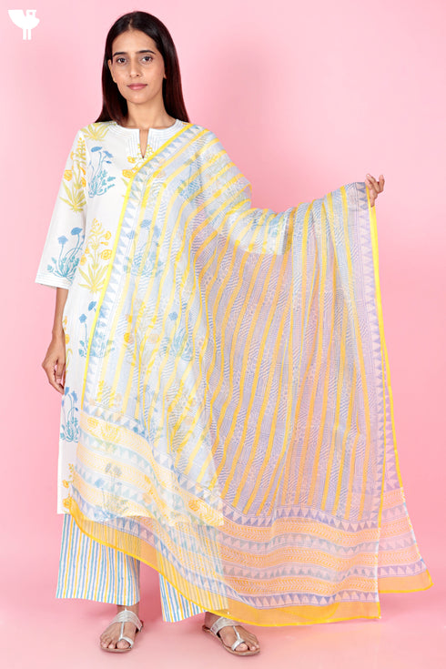 Cambric Cotton Kurta In Block Print
