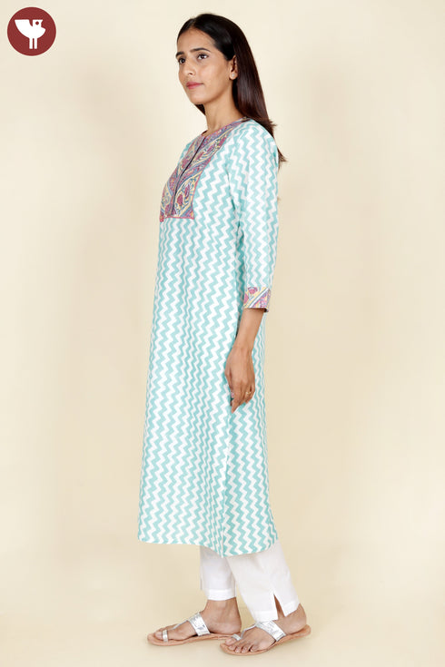 Cambric Cotton Kurta In Zigzag Block Print