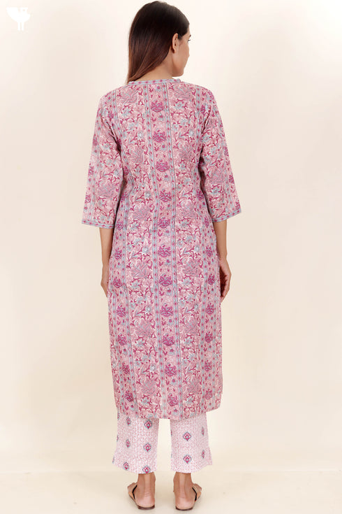 Mulmul Cotton Kurta In Floral Block Print