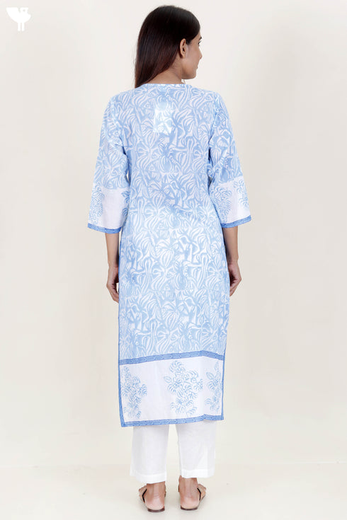 Mulmul Cotton Kurta In Block Print