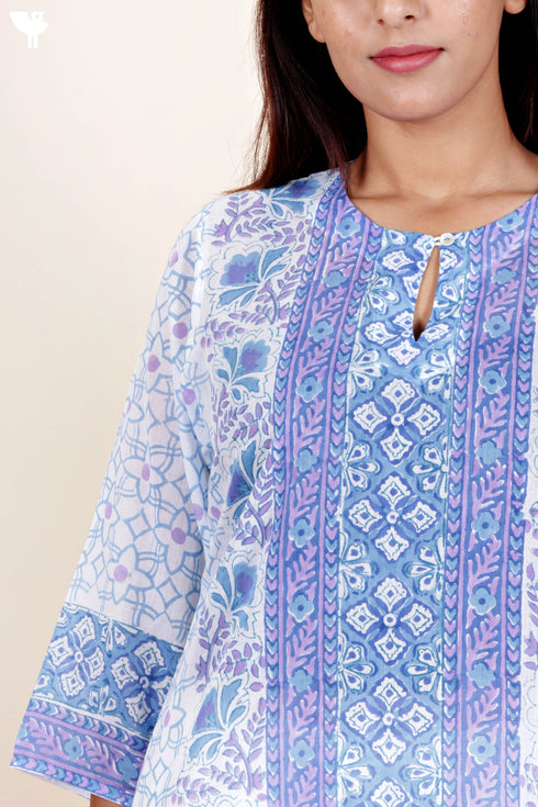 Mulmul Cotton Kurta In Floral Block Print