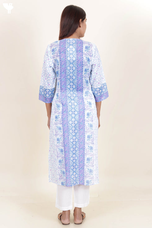 Mulmul Cotton Kurta In Floral Block Print
