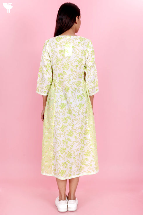 Mulmul Cotton Dress In Floral Block Print