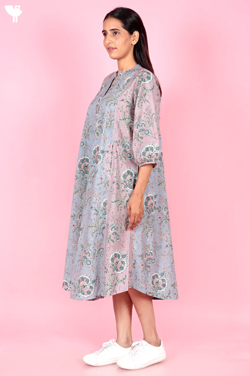 Cambric Cotton Midi Dress In Floral Print