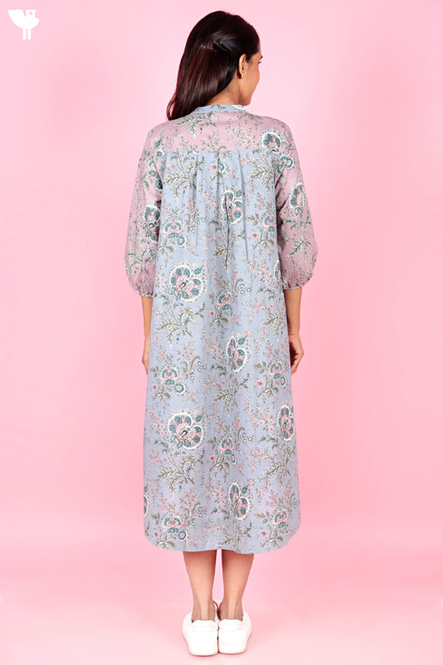 Cambric Cotton Midi Dress In Floral Print