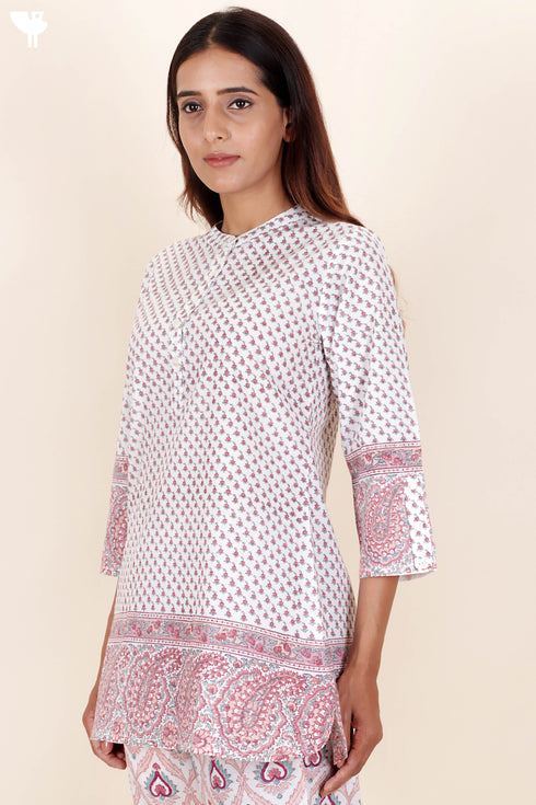 Cambric Cotton Top in Floral Block Print