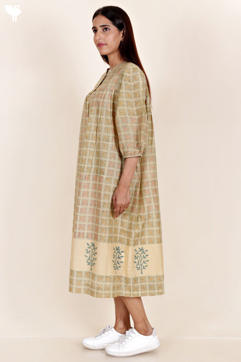 Silk Cotton Dress In Floral Block Print