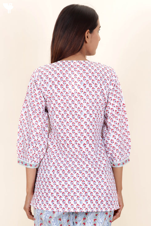 Cambric Cotton Top in Floral Block Print