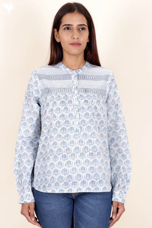 Cambric Cotton Top In Block Print