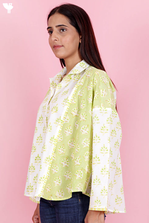 Cambric Cotton Top in Floral Block Print