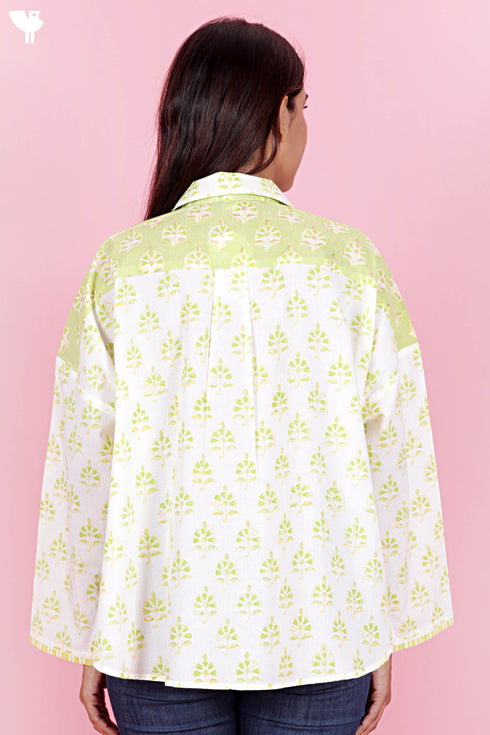 Cambric Cotton Top in Floral Block Print