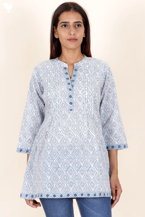 Cambric Cotton Top in Floral Block Print