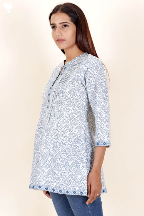 Cambric Cotton Top in Floral Block Print
