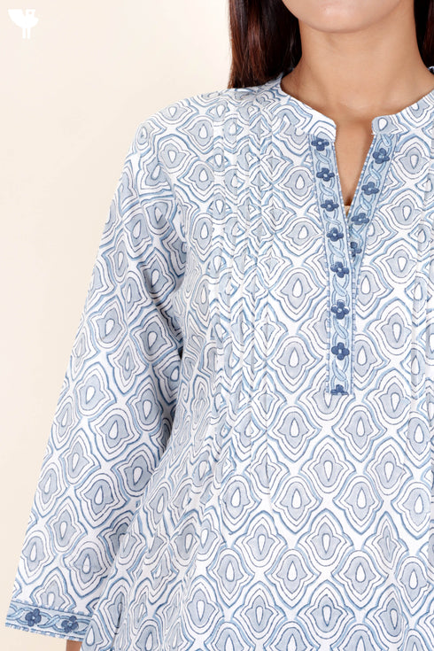 Cambric Cotton Top in Floral Block Print