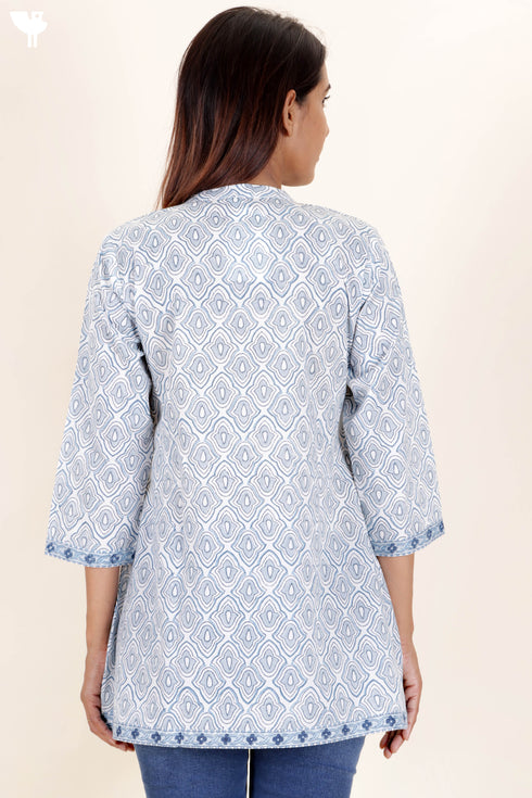 Cambric Cotton Top in Floral Block Print