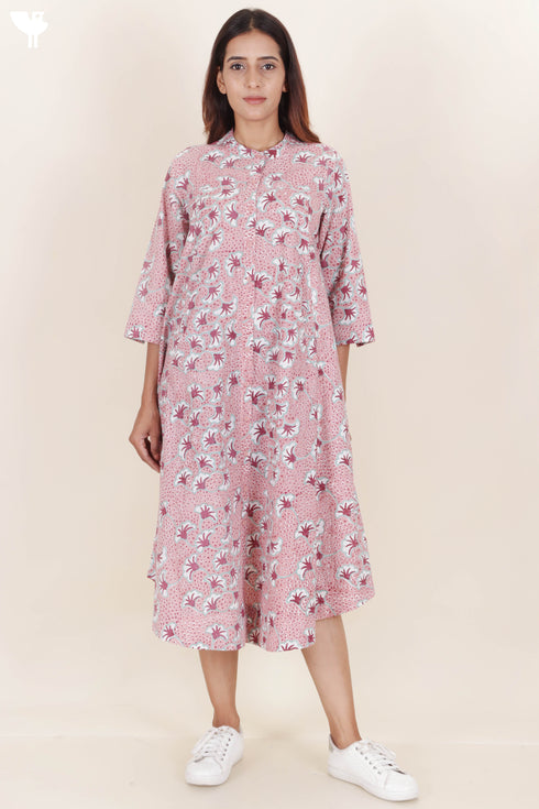 Cambric Cotton Dress In Block Print