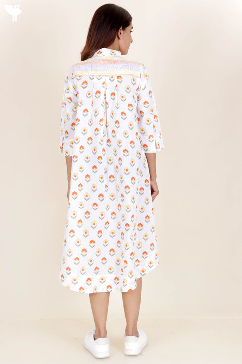 Cambric Cotton Dress In Floral Block Print