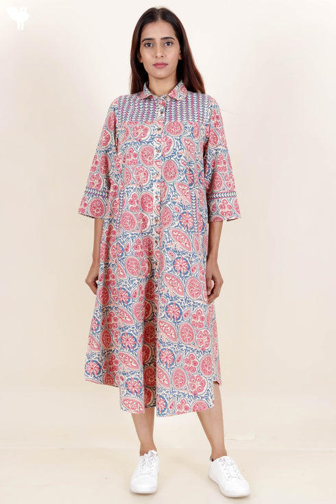 Cambric Cotton Dress In Block Print