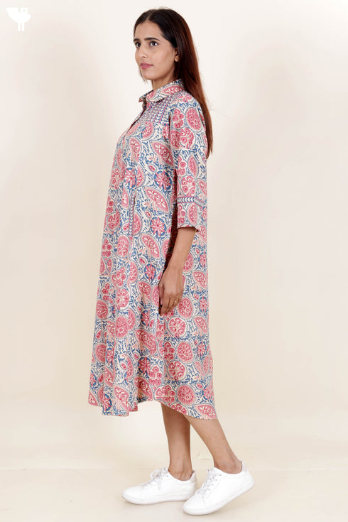 Cambric Cotton Dress In Block Print
