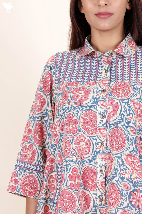 Cambric Cotton Dress In Block Print