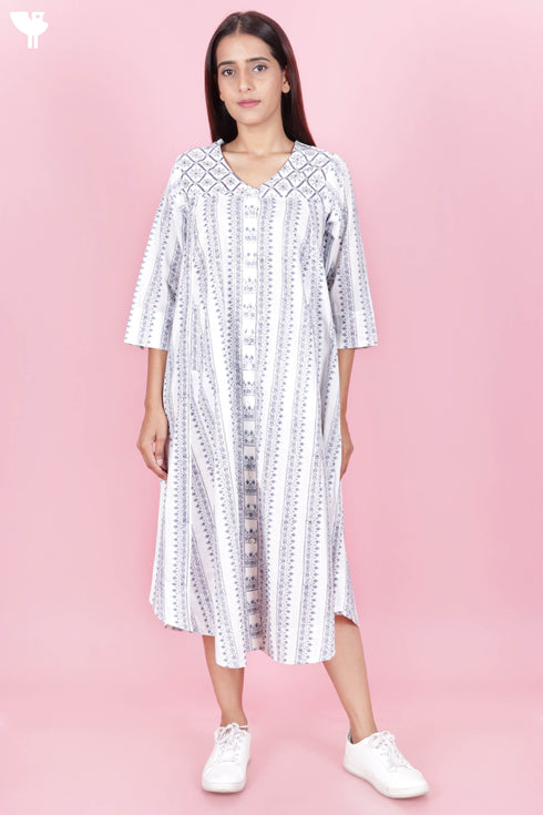 Cambric Cotton Dress In Block Print