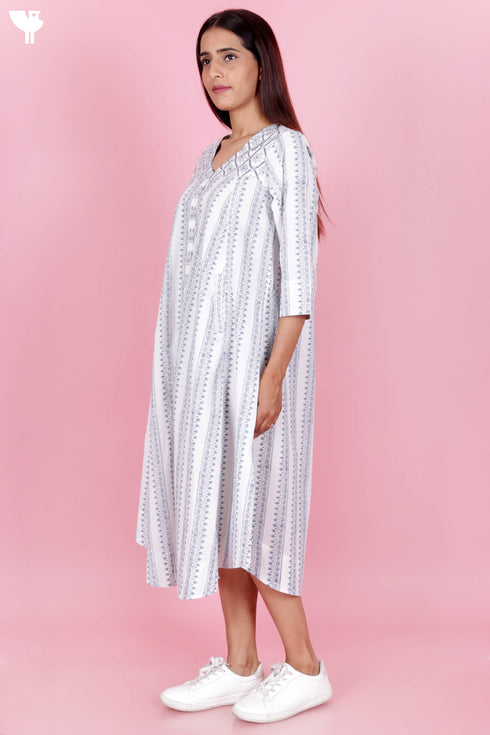 Cambric Cotton Dress In Block Print