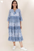 Mulmul Cotton Gathered Dress In Floral Block Print