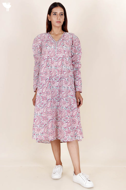 Cambric Cotton Dress In Block Print