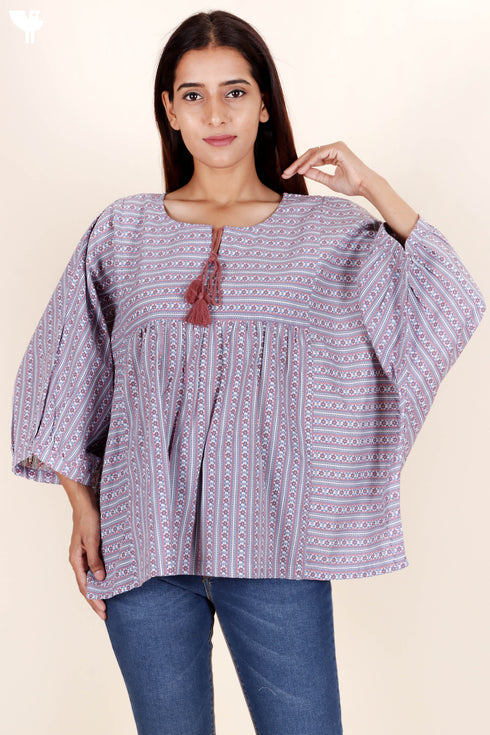 Cambric Cotton Poncho Top In Floral Print