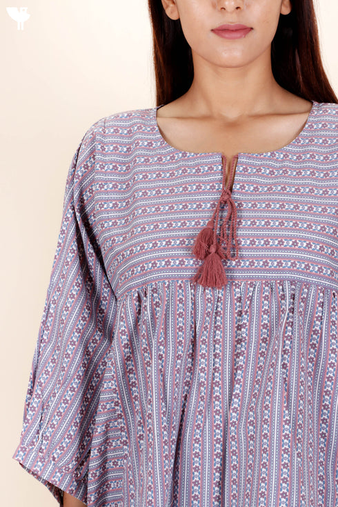 Cambric Cotton Poncho Top In Floral Print