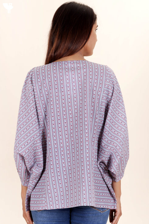 Cambric Cotton Poncho Top In Floral Print