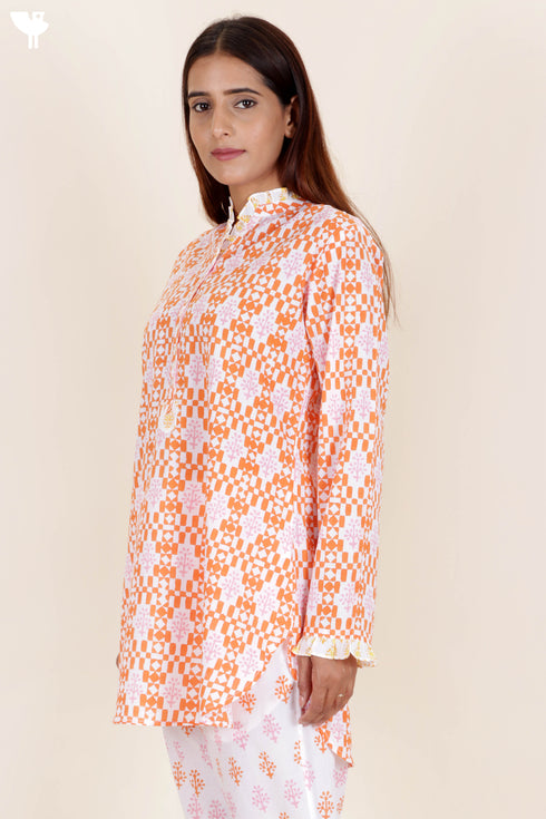 Cambric Cotton Top In Block Print