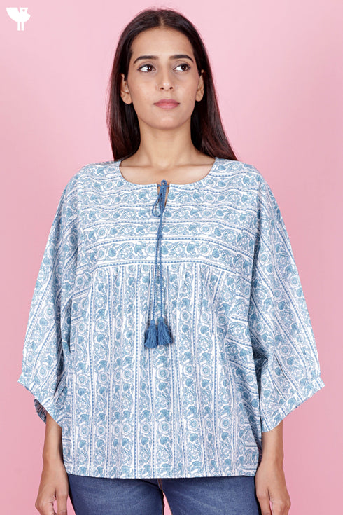 Cambric Cotton Peasant Top In Floral Print