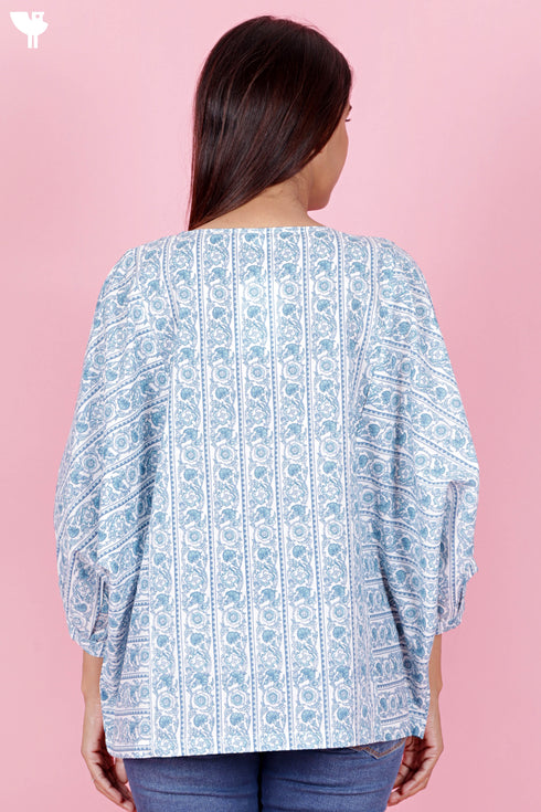 Cambric Cotton Peasant Top In Floral Print