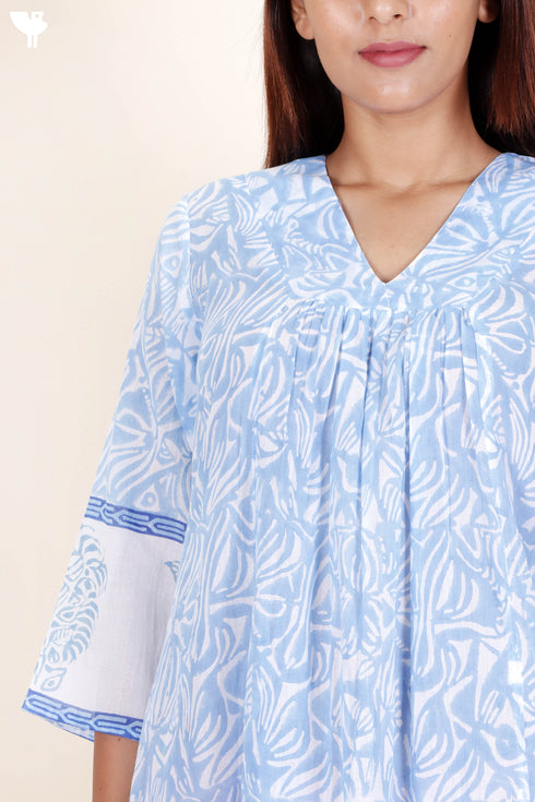 Mulmul Cotton Tiered Dress in Block Print