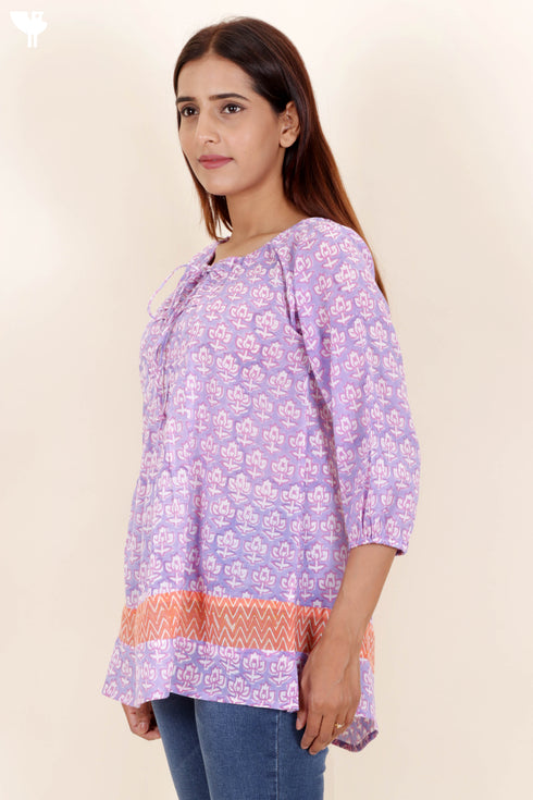 Mulmul Cotton Top In Block Print