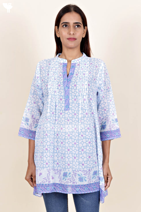Mulmul Cotton Top In Floral Block Print