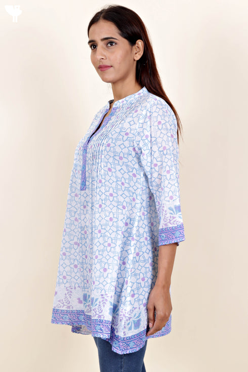 Mulmul Cotton Top In Floral Block Print