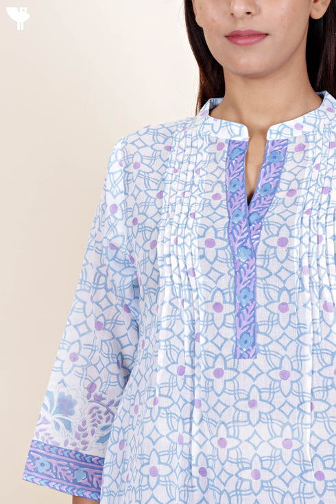 Mulmul Cotton Top In Floral Block Print
