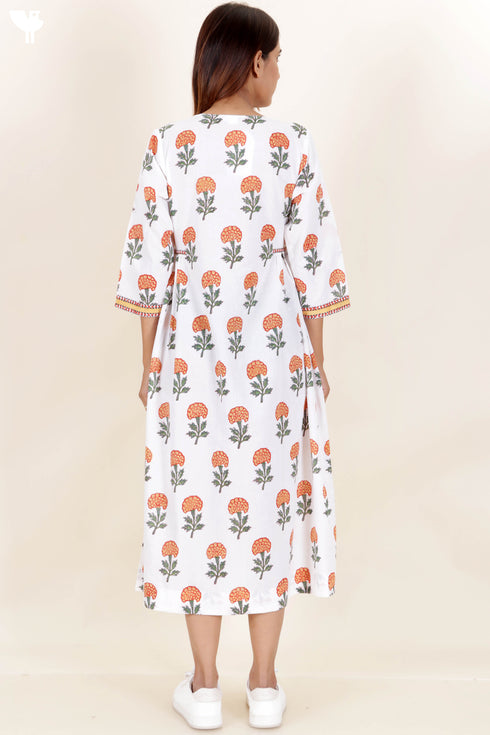 Cambric Cotton Dress In Block Print